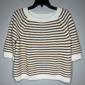 Lands End Ivory Camel Breton Stripe Sweater Pullover Women's S/P Preppy Nautical